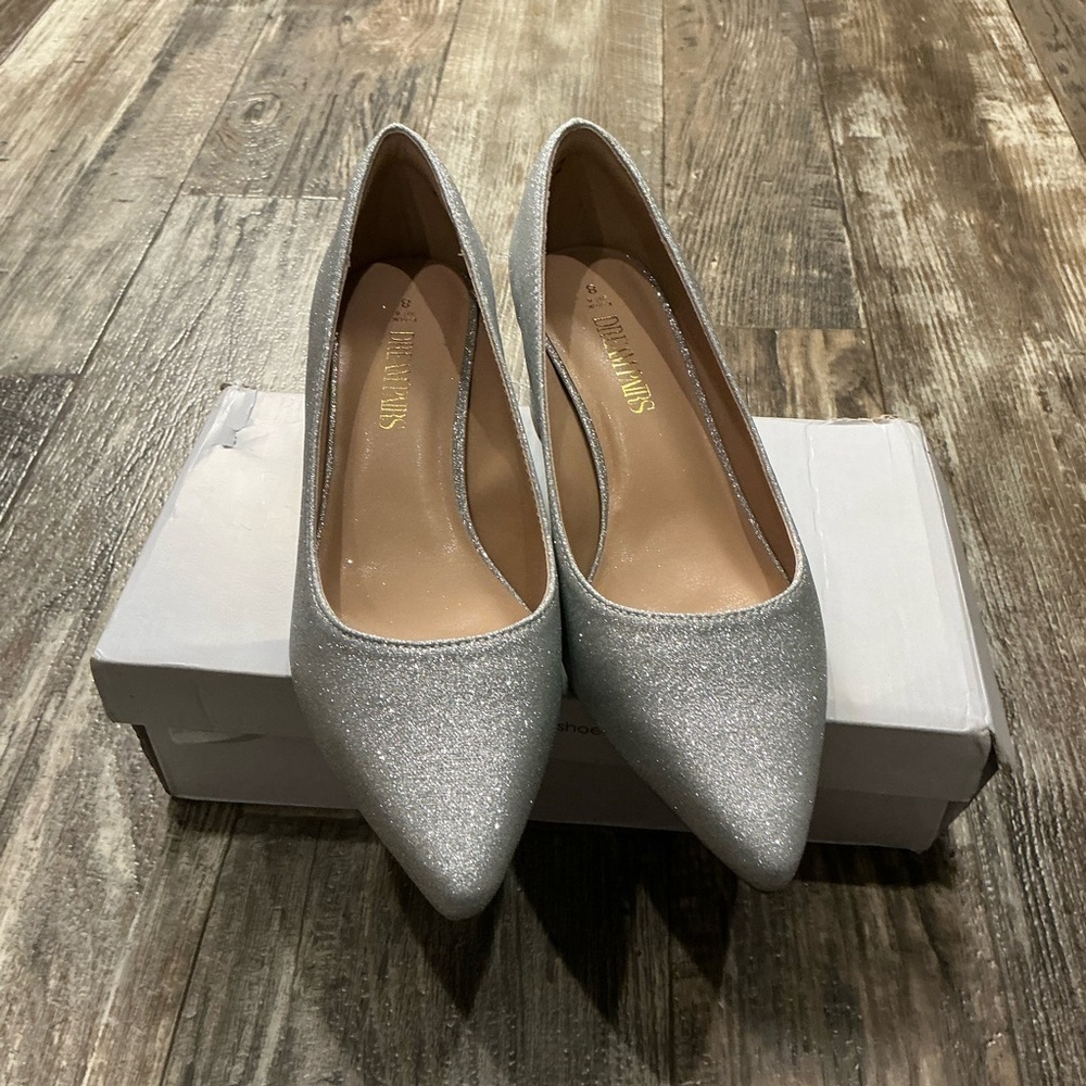 Dream Pairs Glittery Silver Block Heels Size 8 - Picture 7 of 16